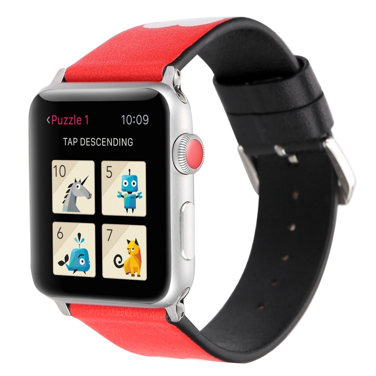 Love Series Leather Watch Band For Apple Watch Series 9&8&7 41mm / SE 3&SE 2&6&SE&5&4 40mm / 3&2&1 38mm(Black Red White Heart)