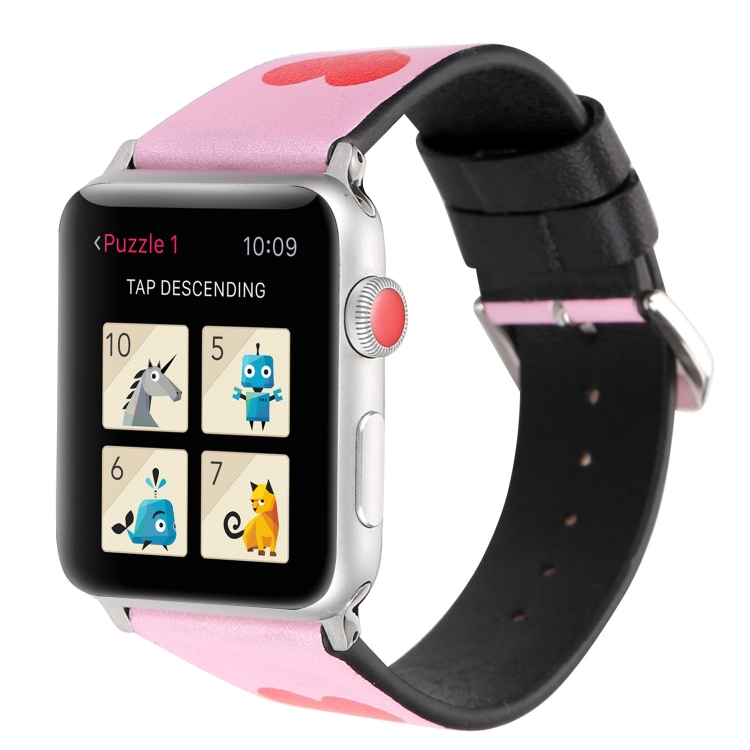 Love Series Leather Watch Band For Apple Watch Series 9&8&7 41mm / SE 3&SE 2&6&SE&5&4 40mm / 3&2&1 38mm(Foundation Red Heart)