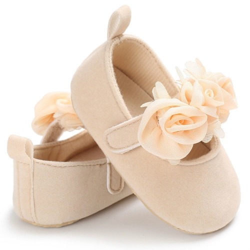 Lovely Flower Baby Girl Newborn Crib Shoes Soft Prewalker Anti-slip Baby Shoes(Beige)