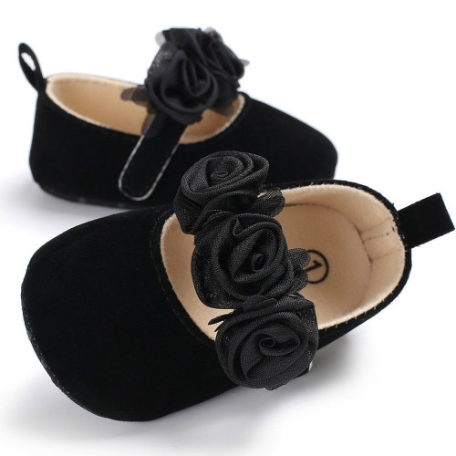 Lovely Flower Baby Girl Newborn Crib Shoes Soft Prewalker Anti-slip Baby Shoes(Black)