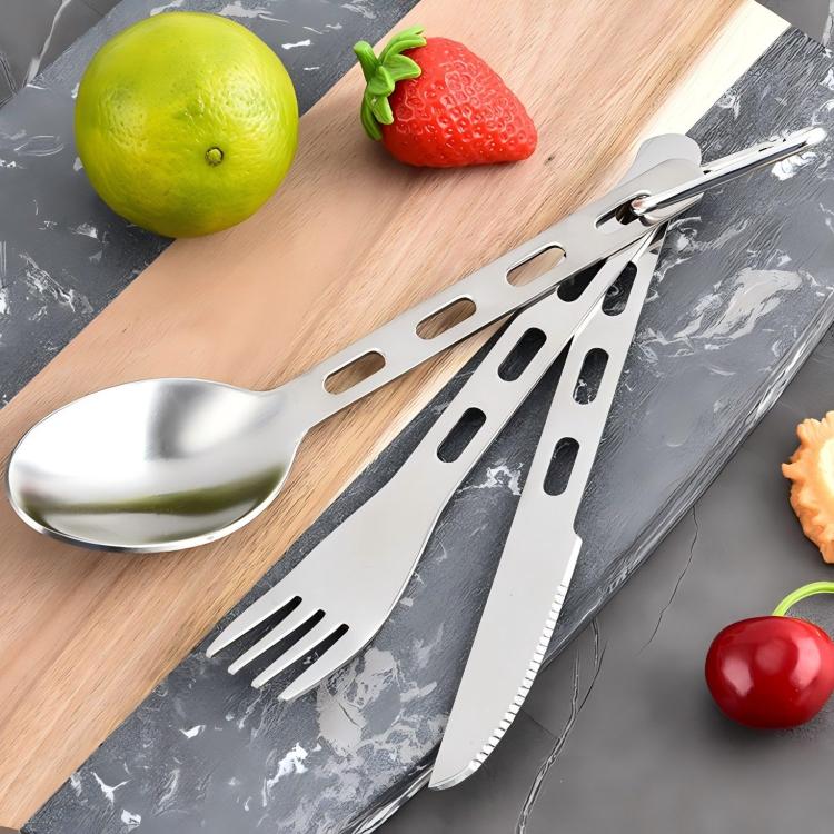 LsCook 3-Piece Set Outdoor Camping Cutlery Set Stainless Steel Knife Fork Spoon
