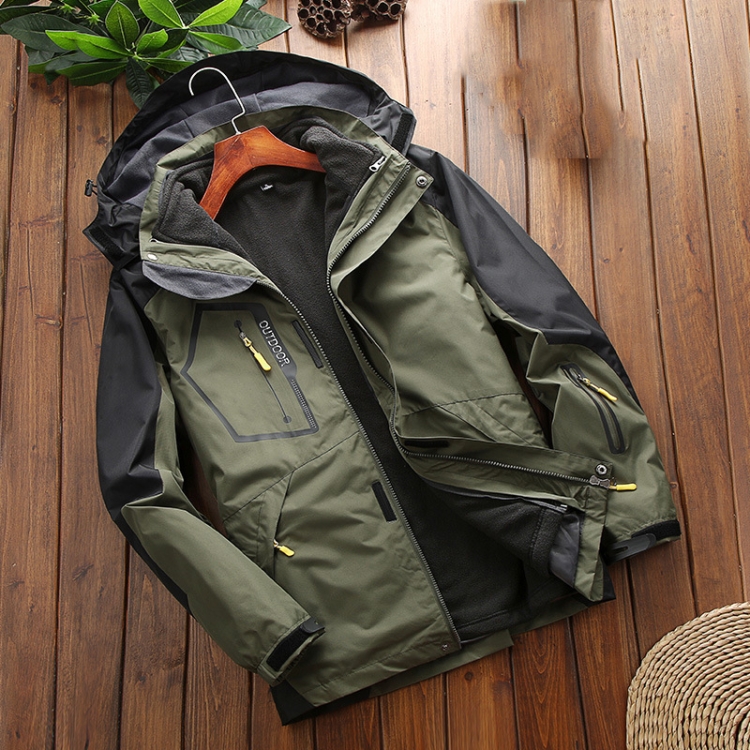 LSM-121 Men Autumn And Winter Jackets Grab Fleece Inner Lining Outdoor Hiking Clothes, Size: 2XL(Army Green)