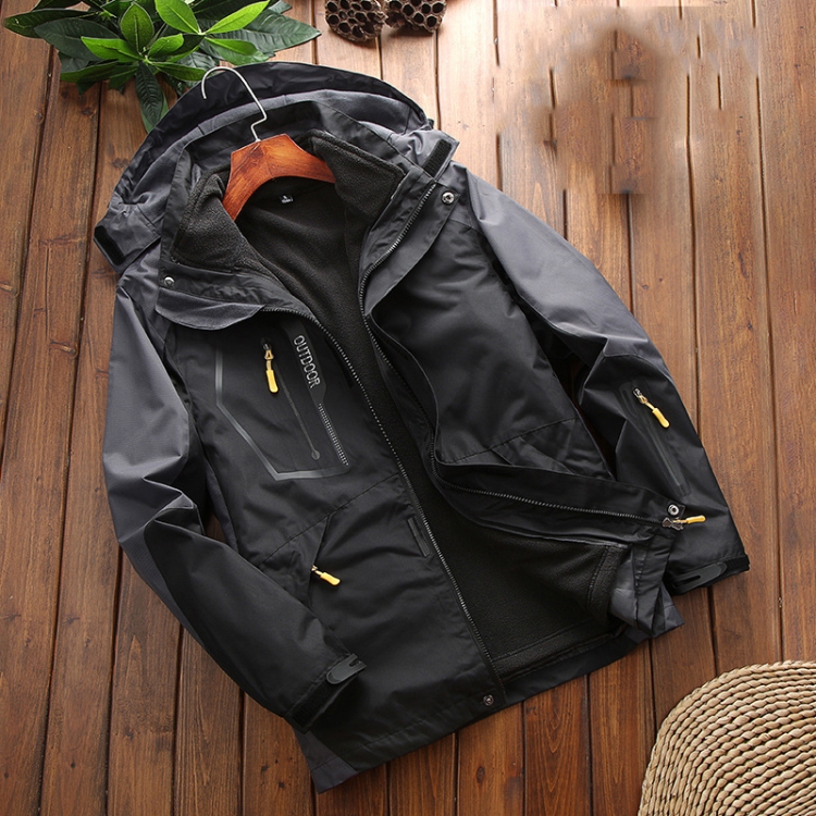 LSM-121 Men Autumn And Winter Jackets Grab Fleece Inner Lining Outdoor Hiking Clothes, Size: 2XL(Black)