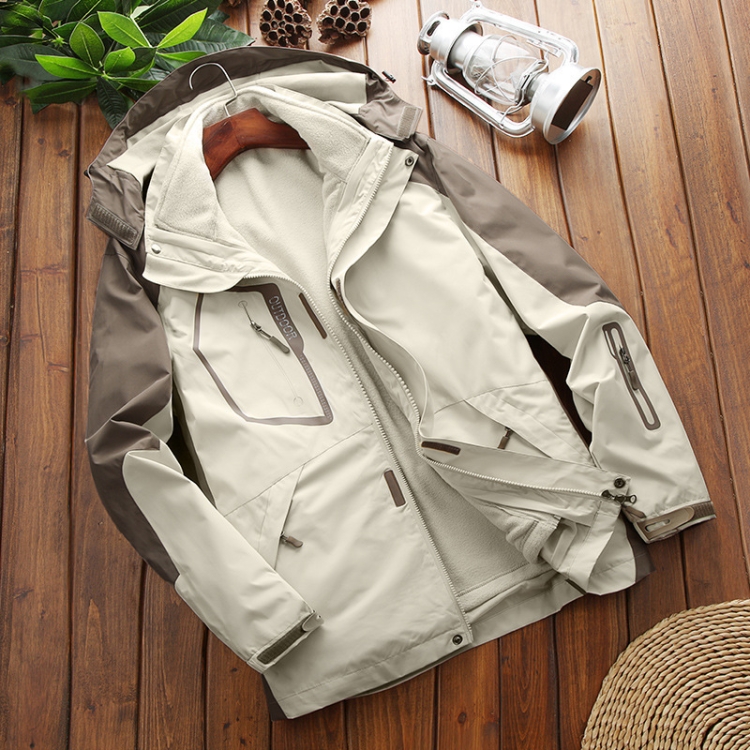 LSM-121 Men Autumn And Winter Jackets Grab Fleece Inner Lining Outdoor Hiking Clothes, Size: 3XL(Ivory White)