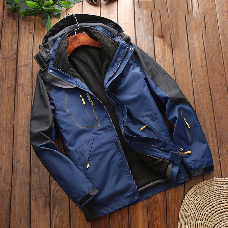 LSM-121 Men Autumn And Winter Jackets Grab Fleece Inner Lining Outdoor Hiking Clothes, Size: 3XL(Navy)