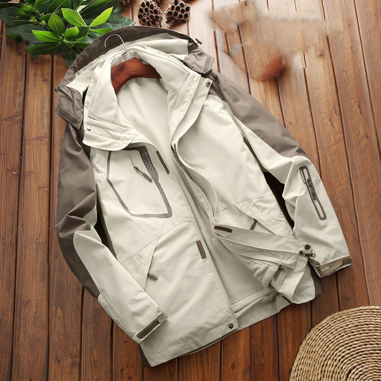 LSM-121 Women Autumn And Winter Jackets Grab Fleece Inner Lining Outdoor Hiking Clothes, Size:3XL(Ivory White)