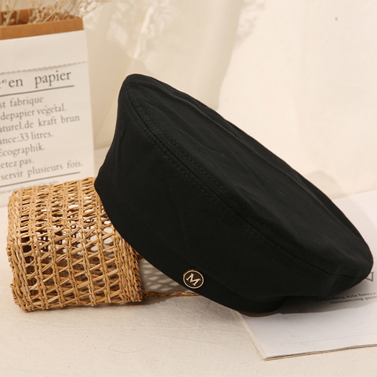 M Label Ladies Beret Octagonal Hat, Size: M (56-58cm)(Black)