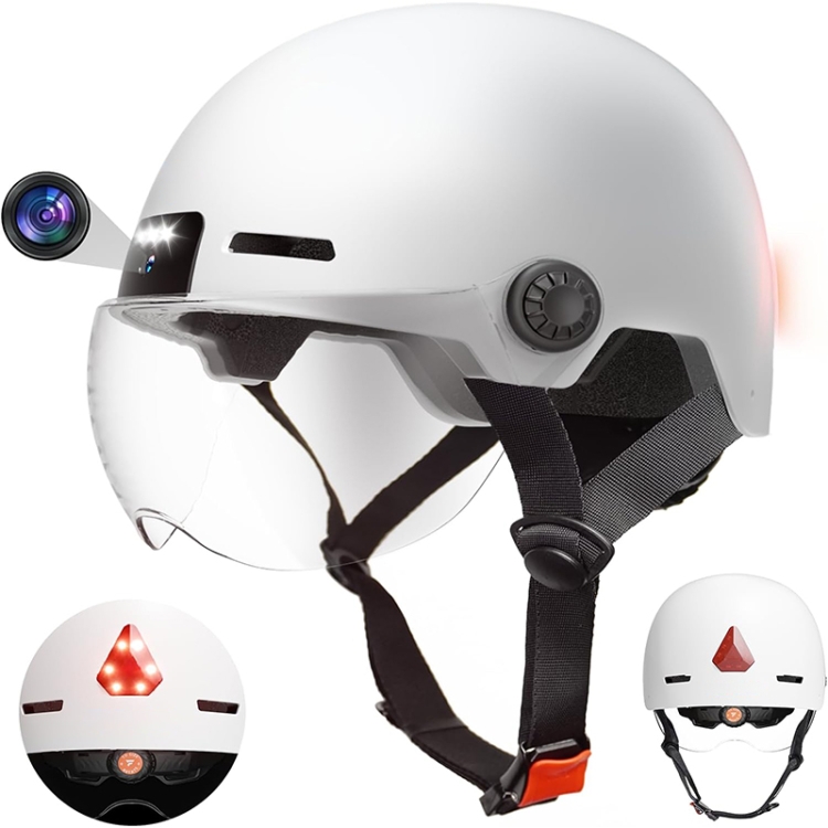 M6 1080P HD Camera Recorder Cycling Smart Helmet, Size: 54-63cm(White)