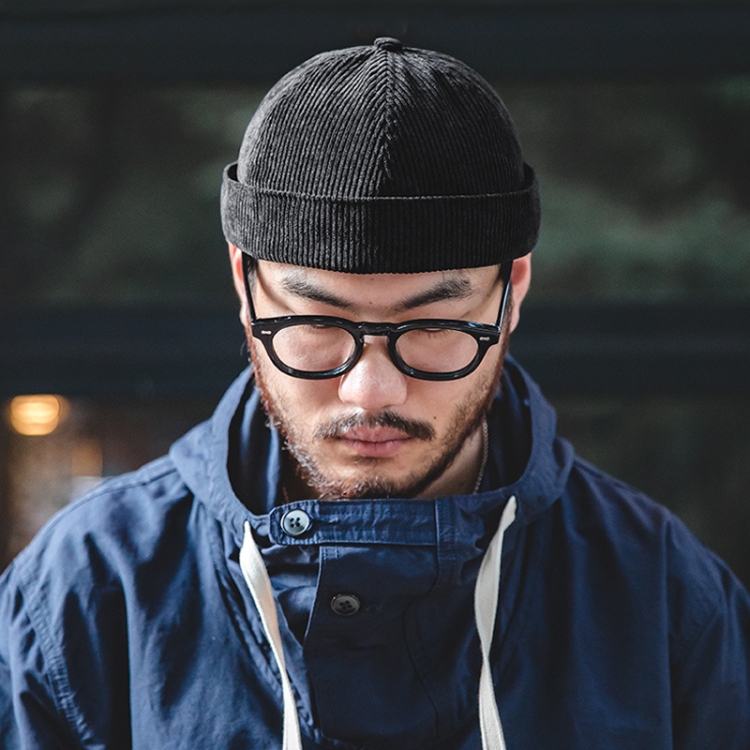 Maden TW2107199 Retro Light Core Velvet Men Leather Hat Brimsless Sailor Cap, Size: Free Code(Black)