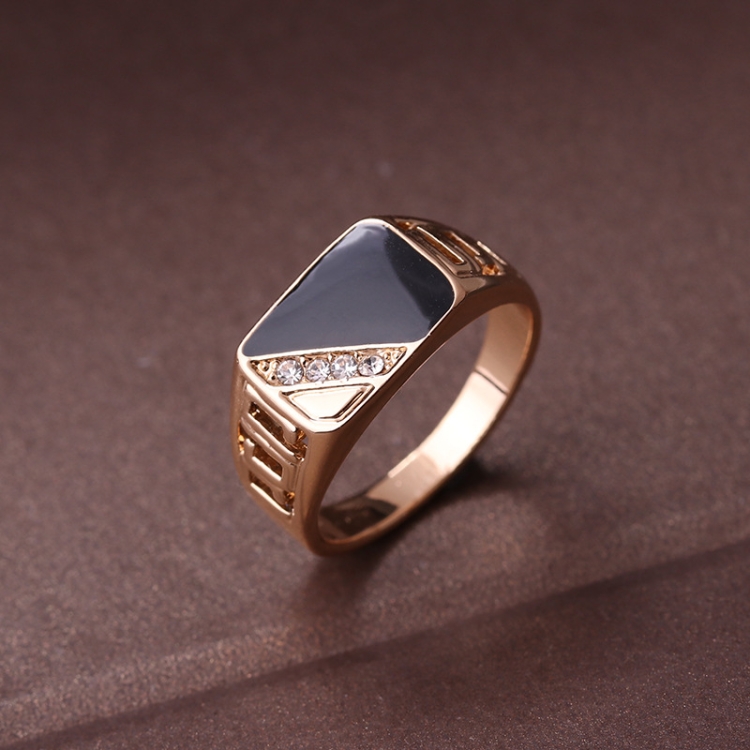 Male Fashion Classic Rhinestone Enamel Rings, Ring Size:11(Gold)