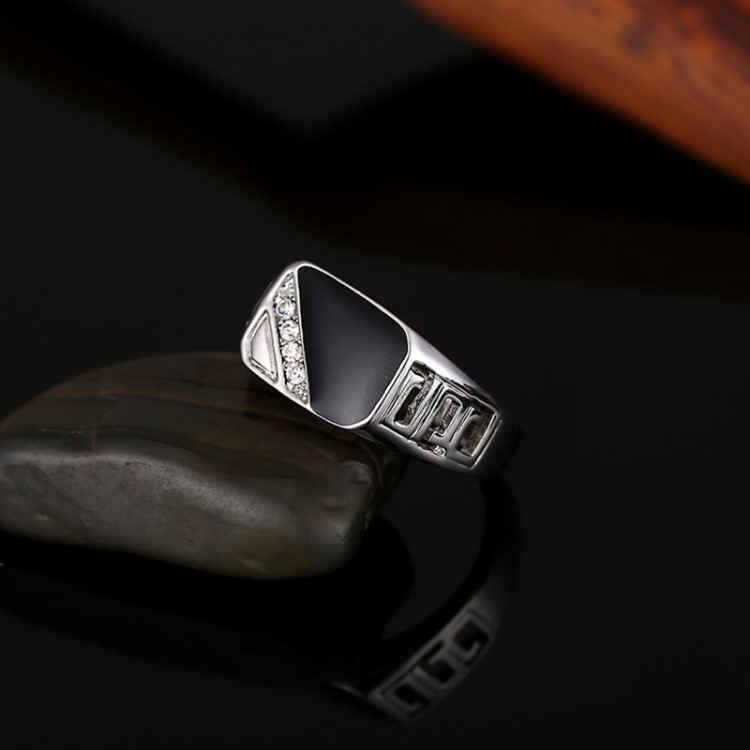 Male Fashion Classic Rhinestone Enamel Rings, Ring Size:9(Platinum)