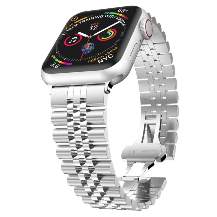 Man Five Beads Stainless Steel Watch Band, Width: 22mm For Apple Watch Series 9&8&7 41mm / SE 3&SE 2&6&SE&5&4 40mm / 3&2&1 38mm(Silver)