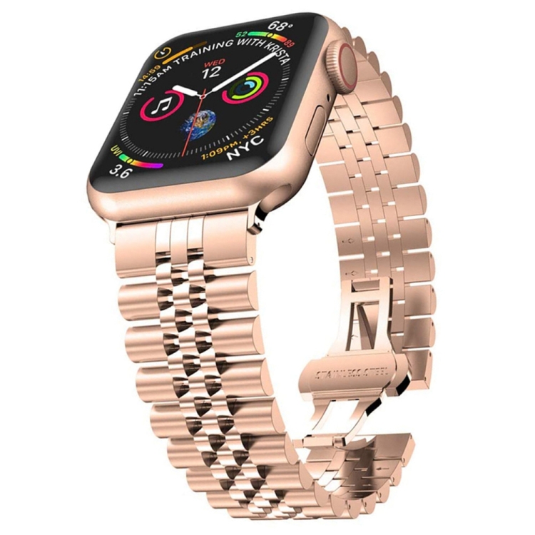 Man Five Beads Stainless Steel Watch Band, Width: 22mm For Apple Watch Ultra 49mm&Watch Ultra 2 49mm / Series 9&8&7 45mm / SE 3&SE 2&6&SE&5&4 44mm / 3&2&1 42mm(Rose Gold)