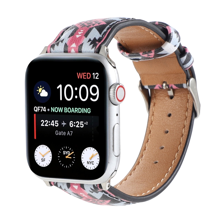 Marble Ethnic Style Printed Leather Watch Band For Apple Watch Series 9&8&7 41mm / SE 3&SE 2&6&SE&5&4 40mm / 3&2&1 38mm(Black Pink Ethnic Style)