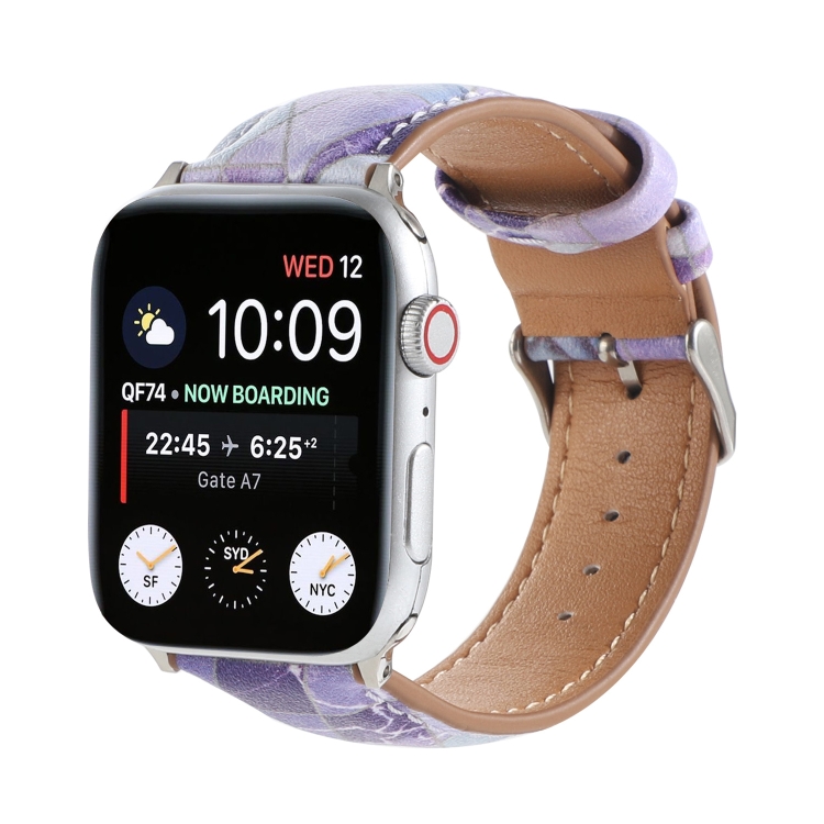 Marble Ethnic Style Printed Leather Watch Band For Apple Watch Series 9&8&7 41mm / SE 3&SE 2&6&SE&5&4 40mm / 3&2&1 38mm(Marble Purple)
