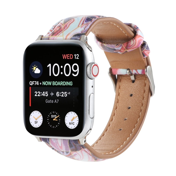 Marble Ethnic Style Printed Leather Watch Band For Apple Watch Series 9&8&7 41mm / SE 3&SE 2&6&SE&5&4 40mm / 3&2&1 38mm(Marble Red)