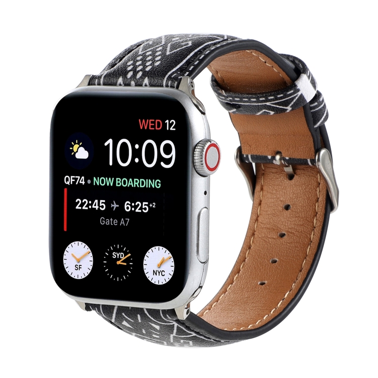 Marble Ethnic Style Printed Leather Watch Band For Apple Watch Ultra 49mm&Watch Ultra 2 49mm / Series 9&8&7 45mm / SE 3&SE 2&6&SE&5&4 44mm / 3&2&1 42mm(Black Rhombus)