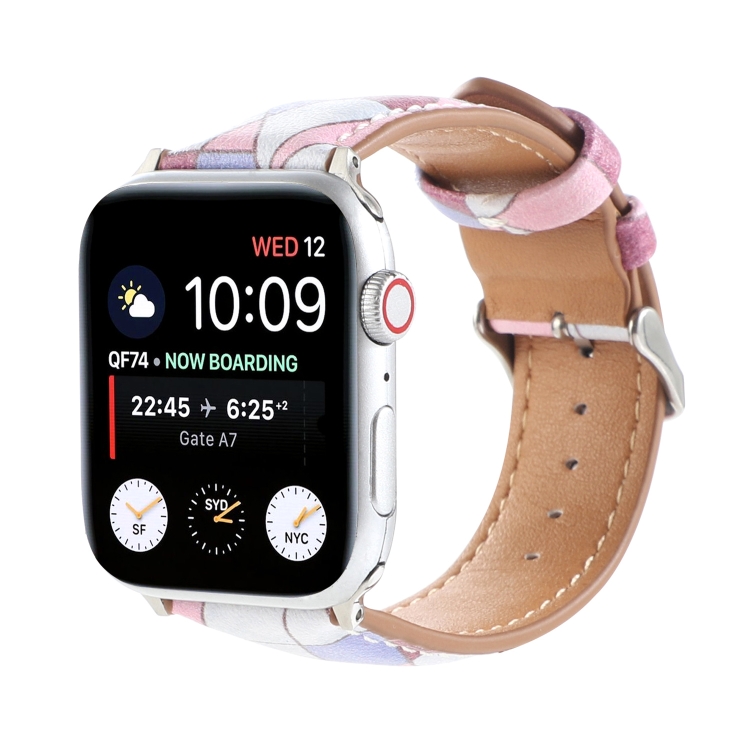 Marble Ethnic Style Printed Leather Watch Band For Apple Watch Ultra 49mm&Watch Ultra 2 49mm / Series 9&8&7 45mm / SE 3&SE 2&6&SE&5&4 44mm / 3&2&1 42mm(Marble Pink)