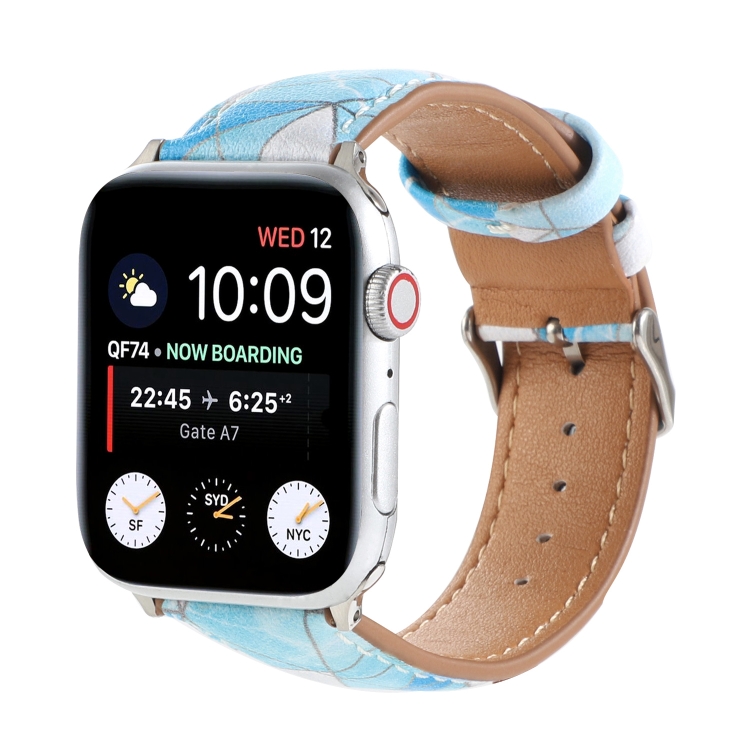 Marble Ethnic Style Printed Leather Watch Band For Apple Watch Ultra 49mm&Watch Ultra 2 49mm / Series 9&8&7 45mm / SE 3&SE 2&6&SE&5&4 44mm / 3&2&1 42mm(Marble Sky Blue)
