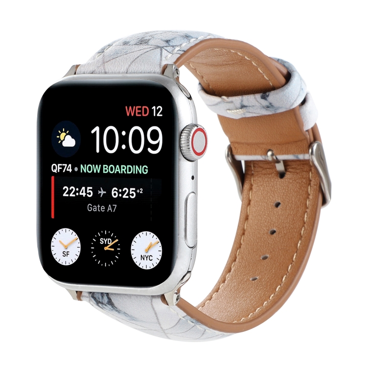 Marble Ethnic Style Printed Leather Watch Band For Apple Watch Ultra 49mm&Watch Ultra 2 49mm / Series 9&8&7 45mm / SE 3&SE 2&6&SE&5&4 44mm / 3&2&1 42mm(Marble White)