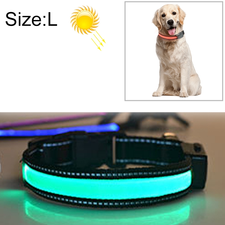 Medium and Large Dog Pet Solar + USB Charging LED Light Collar, Size: L, Neck Circumference Size: L, 50-60cm(Green)