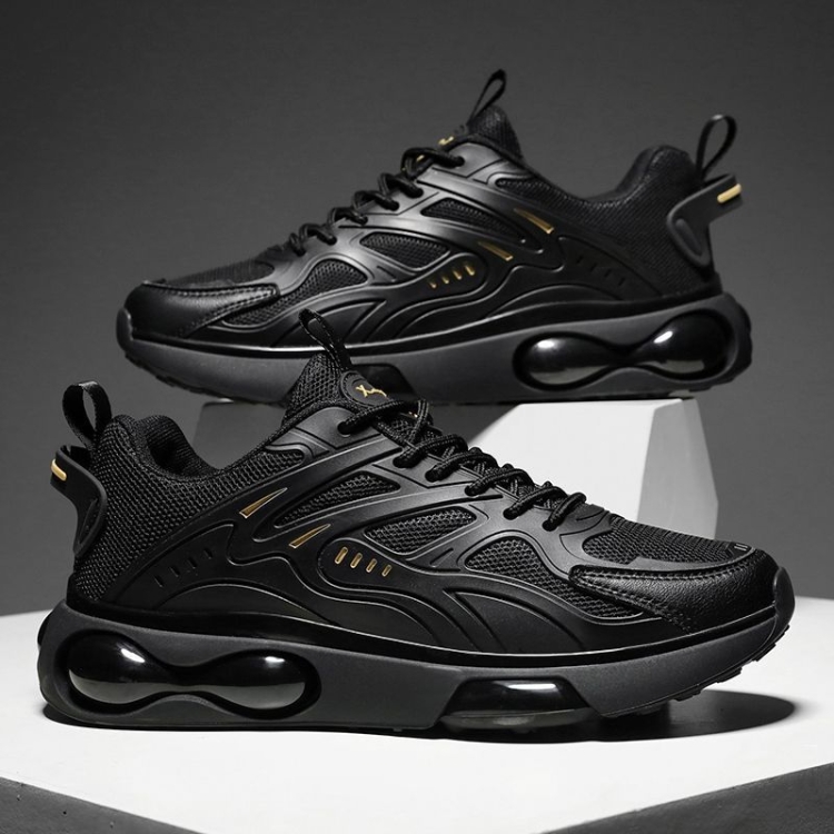 Men Air Cushion Sneakers Low Top Lace Running Shoes Mesh Breathable Sports Shoes, Size: 40(Black Gold)