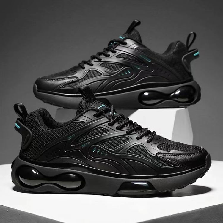 Men Air Cushion Sneakers Low Top Lace Running Shoes Mesh Breathable Sports Shoes, Size: 44(Black Blue)