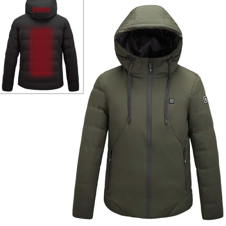 Men and Women Intelligent Constant Temperature USB Heating Hooded Cotton Clothing Warm Jacket (Color:Army Green Size:XXL)