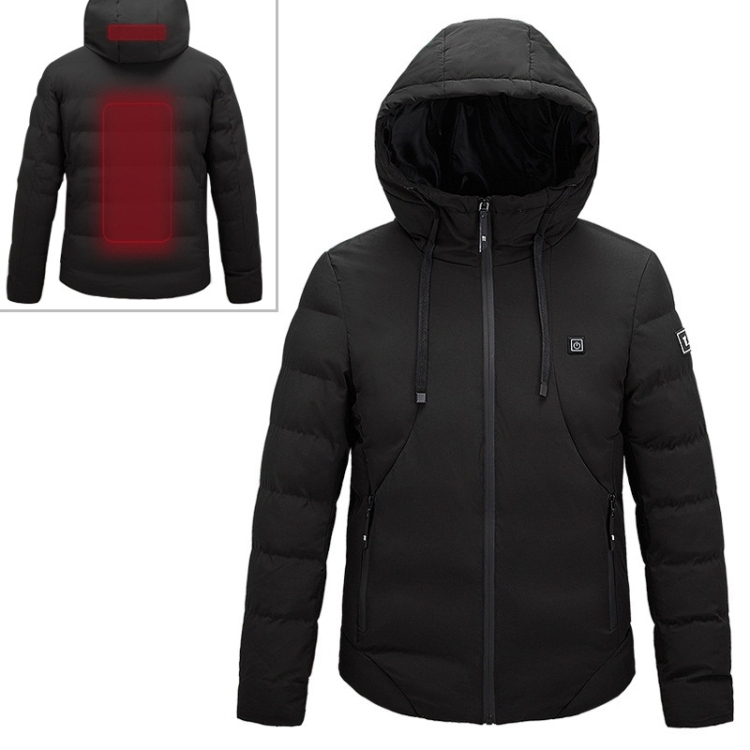 Men and Women Intelligent Constant Temperature USB Heating Hooded Cotton Clothing Warm Jacket (Color:Black Size:M)