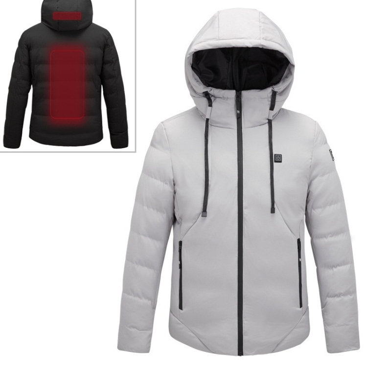 Men and Women Intelligent Constant Temperature USB Heating Hooded Cotton Clothing Warm Jacket (Color:Light Grey Size:7XL)