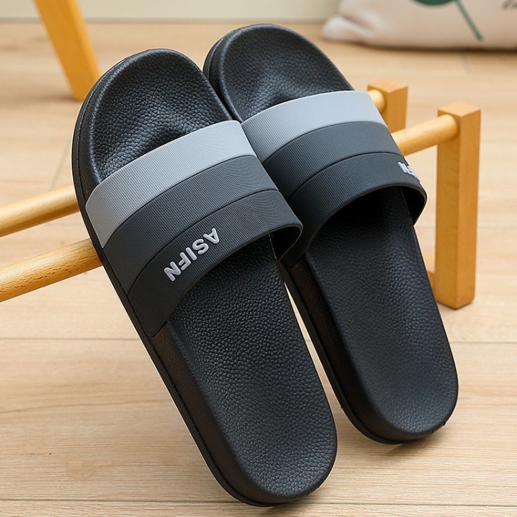Men and Women Slippers Summer Non-slip Couples Go Out Home One Word Slippers, Size: 42-43(Three Rods-Black)