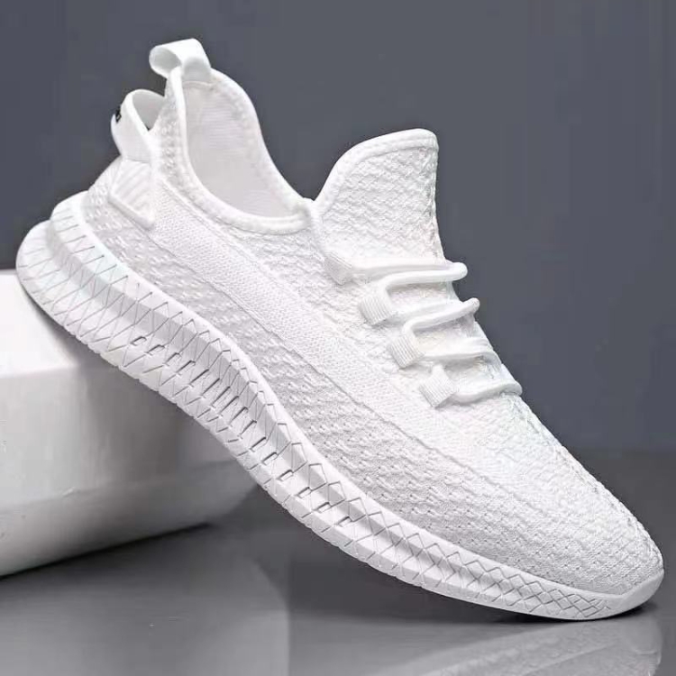 Men Breathable Sneakers Fly Woven Casual Mesh Shoes, Size: 43(Feather White)