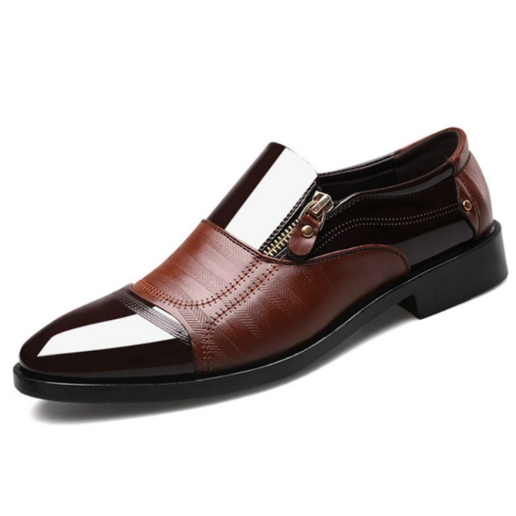 Men Business Dress Pointed Toe Slip-On Shoes, Size:40(Brown)