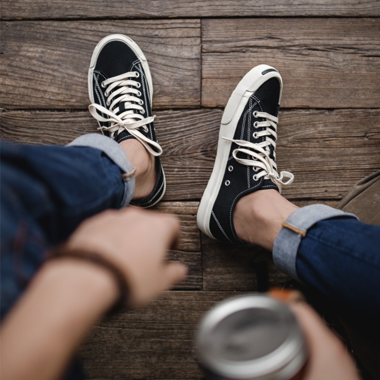 Men Canvas Shoes Casual Sneakers, Size: 41(Black)