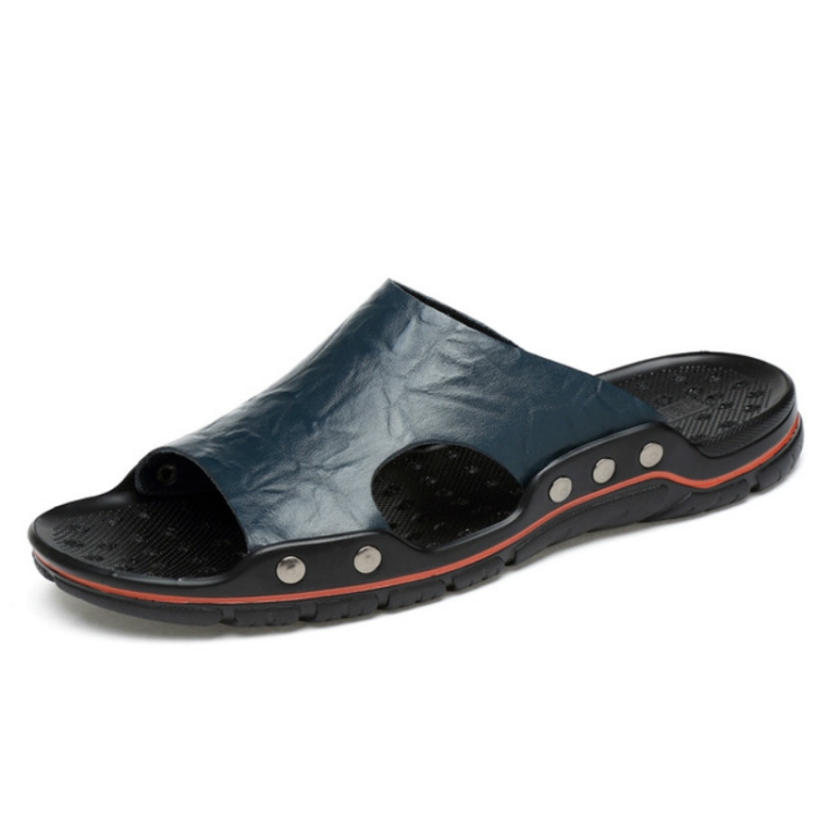 Men Casual Beach Shoes Slippers Microfiber Wear Sandals, Size:39(Blue)