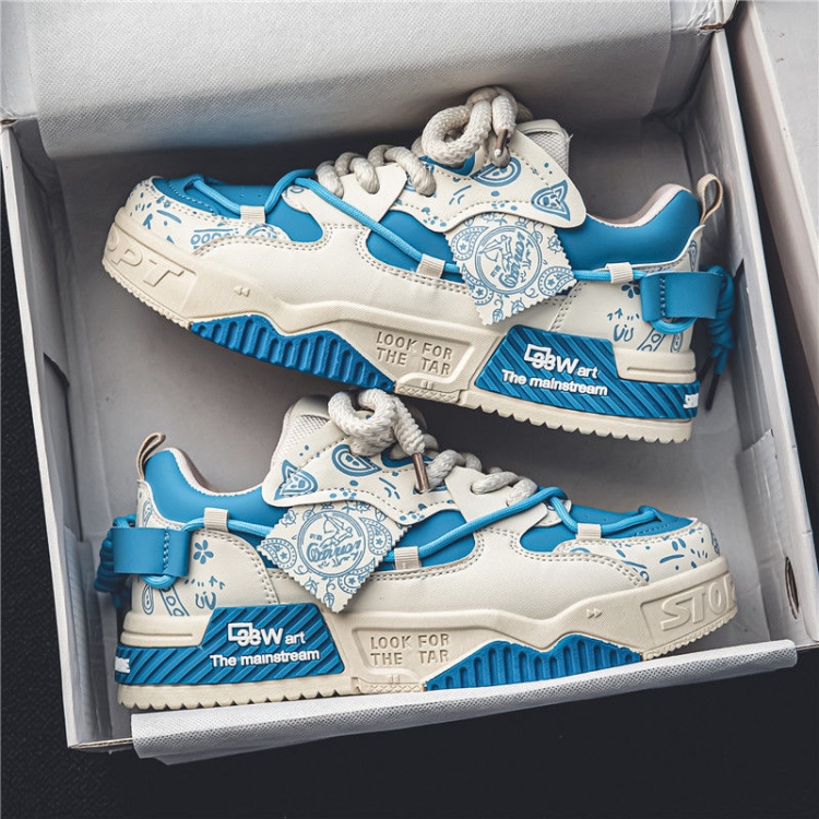 Men Casual Board Shoes Sneaker Versatile Sports Thick Sole Height Increasing Trend Shoes, Size: 43(Beige Blue)
