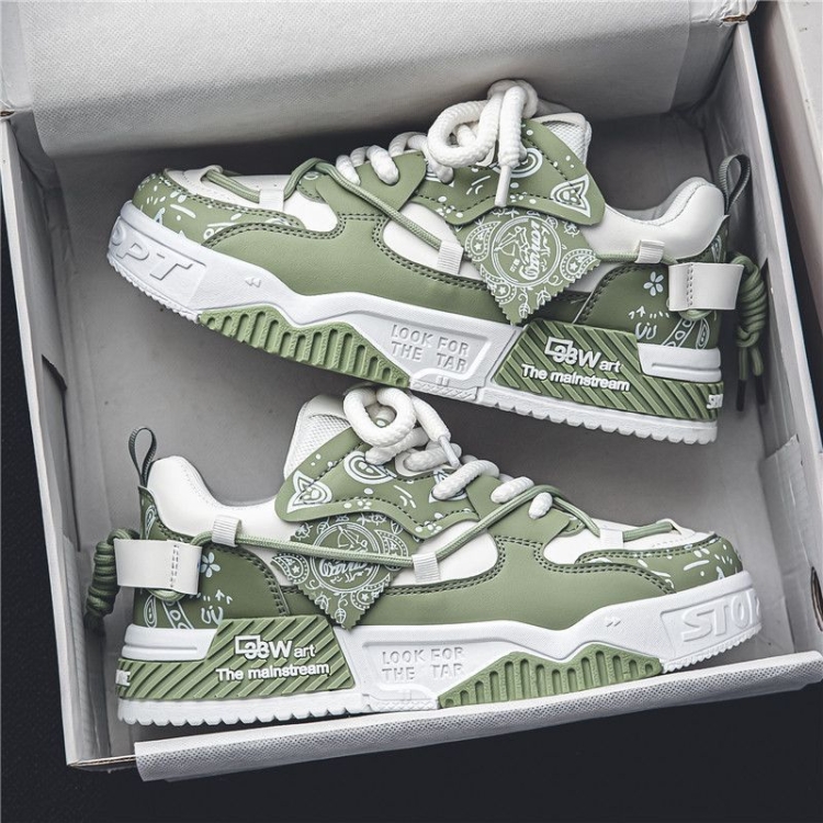 Men Casual Board Shoes Sneaker Versatile Sports Thick Sole Height Increasing Trend Shoes, Size: 44(White Green)