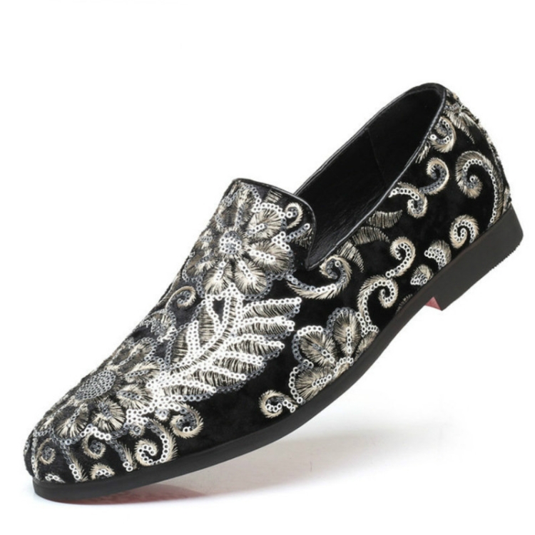 Men Casual Fashion Glitter Shoe Slip-on Shoes Loafers, Size:44(Black)