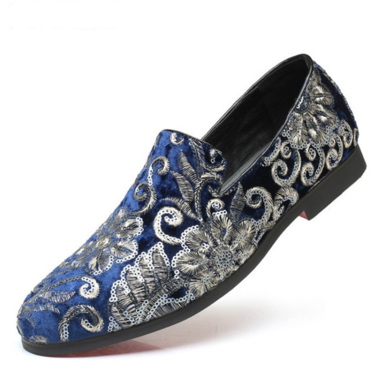 Men Casual Fashion Glitter Shoe Slip-on Shoes Loafers, Size:46(Blue)