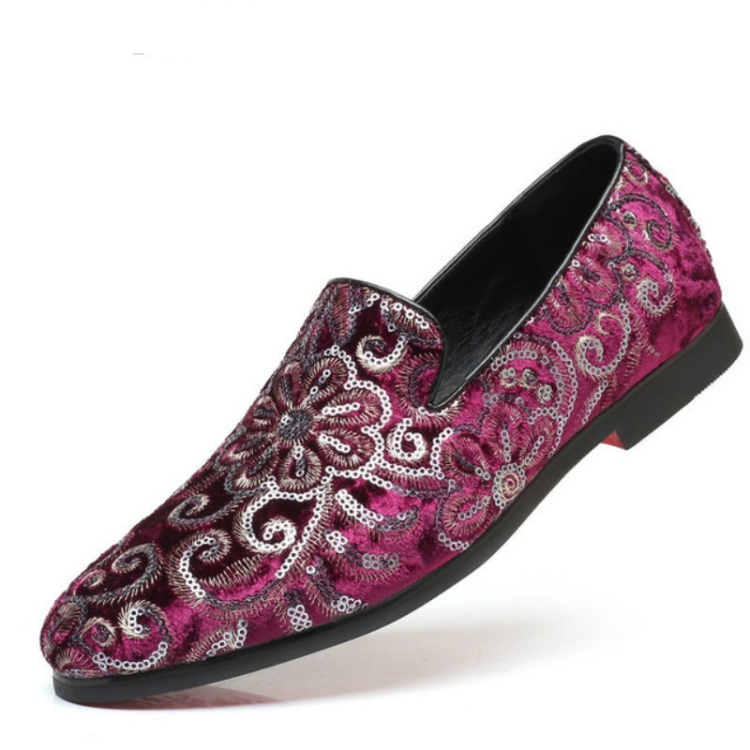 Men Casual Fashion Glitter Shoe Slip-on Shoes Loafers, Size:47( Red)