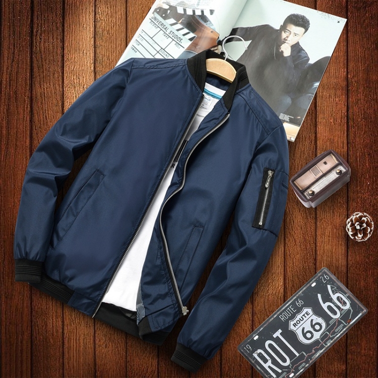 Men Casual Fashion Jacket (Color:Dark Blue Size:XXXXL)