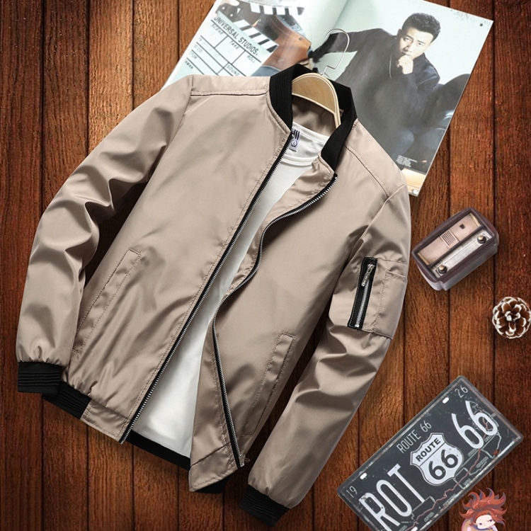Men Casual Fashion Jacket (Color:Khaki Size:M)