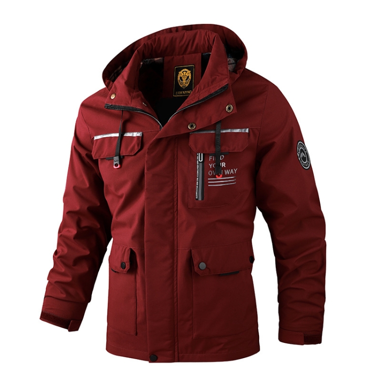 Men Casual Jacket Autumn And Winter Hooded Jacket, Size: XXXXL(Claret)
