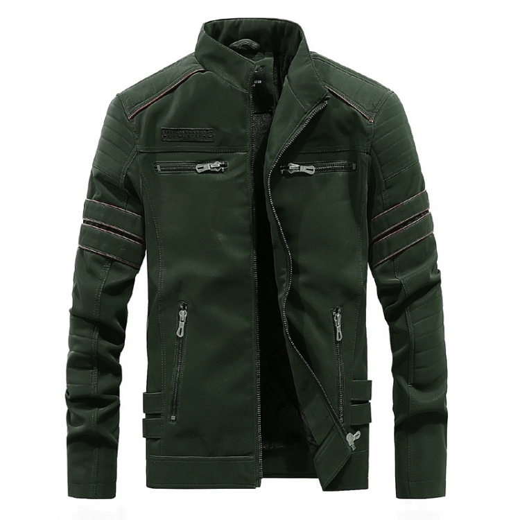 Men Casual Leather Jacket Coat (Color:Army Green Size:XXL)