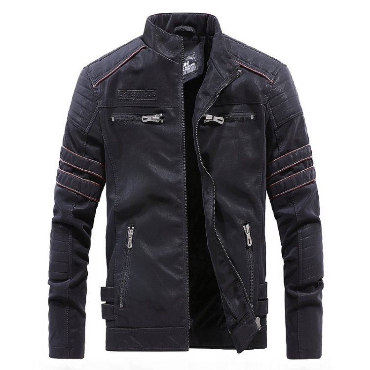 Men Casual Leather Jacket Coat (Color:Black Size:XL)