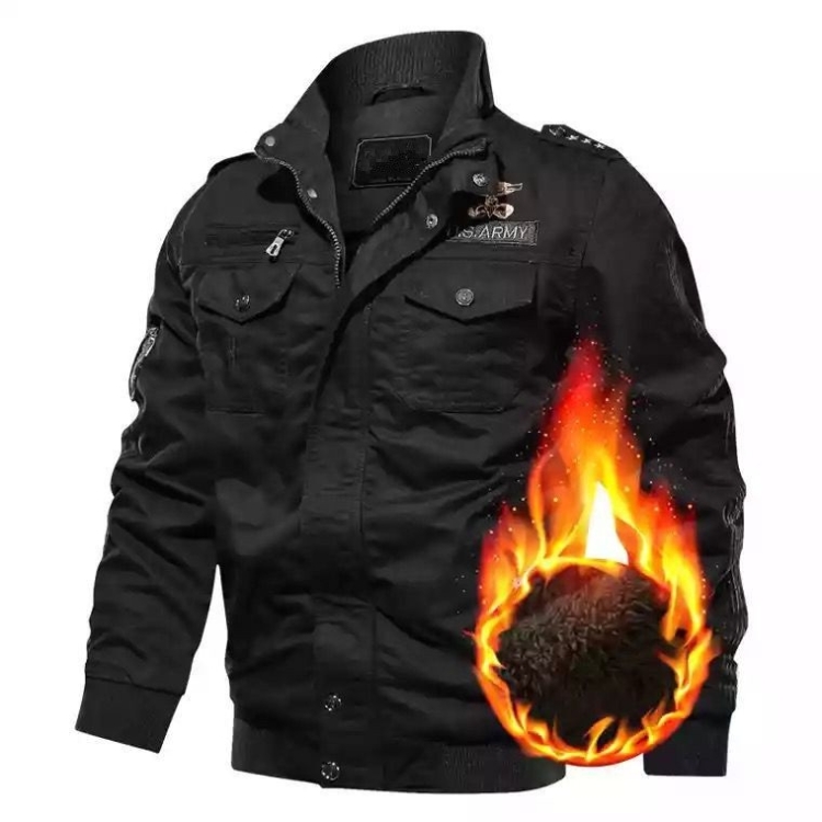 Men Casual Slim Plus Velvet Jacket (Color:Black Size:XXXXXXL)