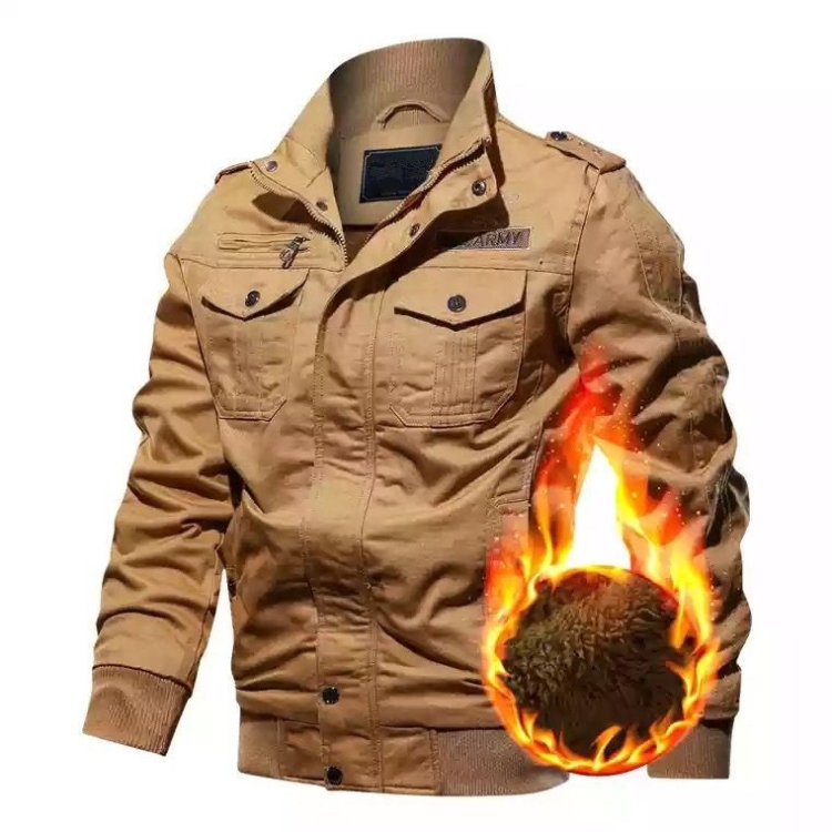 Men Casual Slim Plus Velvet Jacket (Color:Khaki Size:XXXXXXL)
