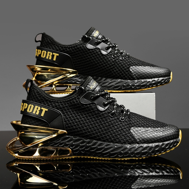 Men Casual Sneakers Tide Luxury Shoes Trainer Breathable Running Shoes, Size: 40(Black Gold)