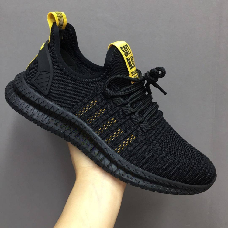 Men Casual Sports Shoes Breathable Mesh Outdoor Running Shoes, Size: 43(Black+Yellow)