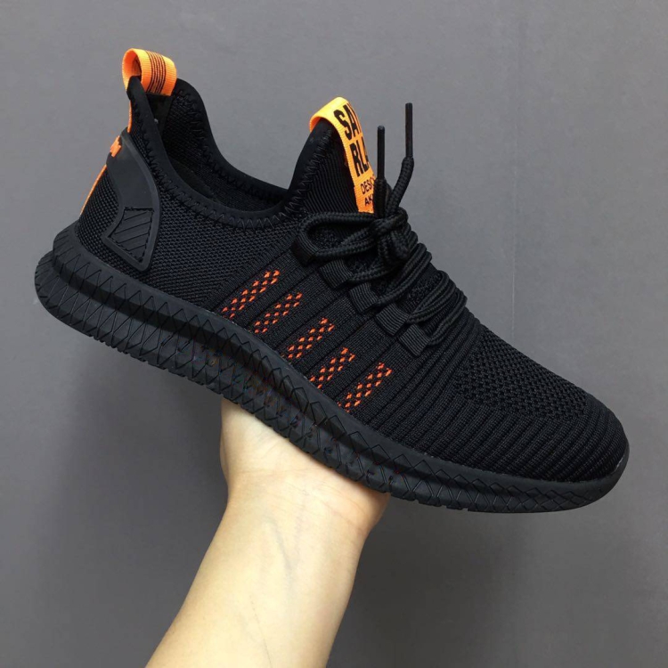 Men Casual Sports Shoes Breathable Mesh Outdoor Running Shoes, Size: 44(Black+Orange)